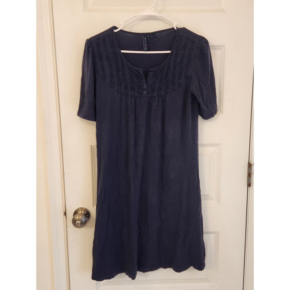 Ashley Judd Navy Blue Modal Blend‎ Ruffle Trim Short Sleeve T-Shirt Dress Medium